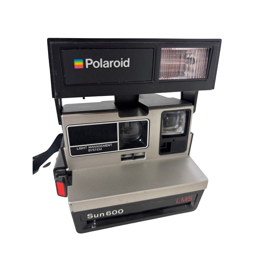 Vintage Polaroid Sun 600 LMS Instant Film Camera Silver Black with Strap